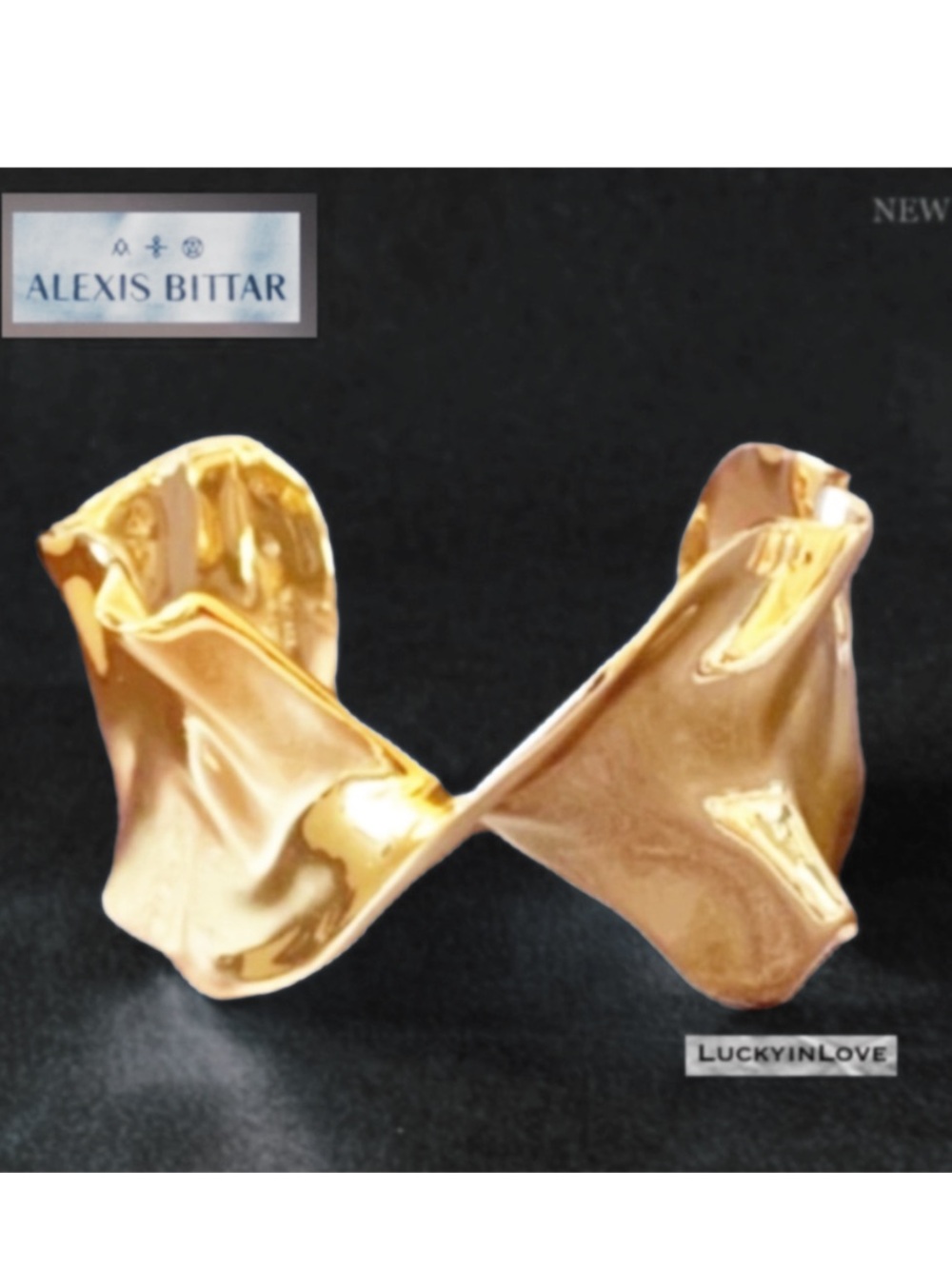 ALEXIS BITTAR • Gleaming Gold Liquid Molten Twisted Bow Metal Cuff Bracelet